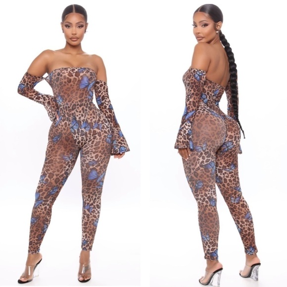 NWOT Fashion Nova Blooming Into Beauty 2 Piece Sheer Mesh Bodysuit Pants Set - Picture 9 of 9